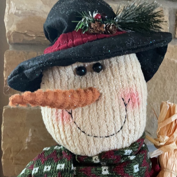 Tall Standing Fabric Snowman with Hat and Broom. New. - Picture 3 of 11